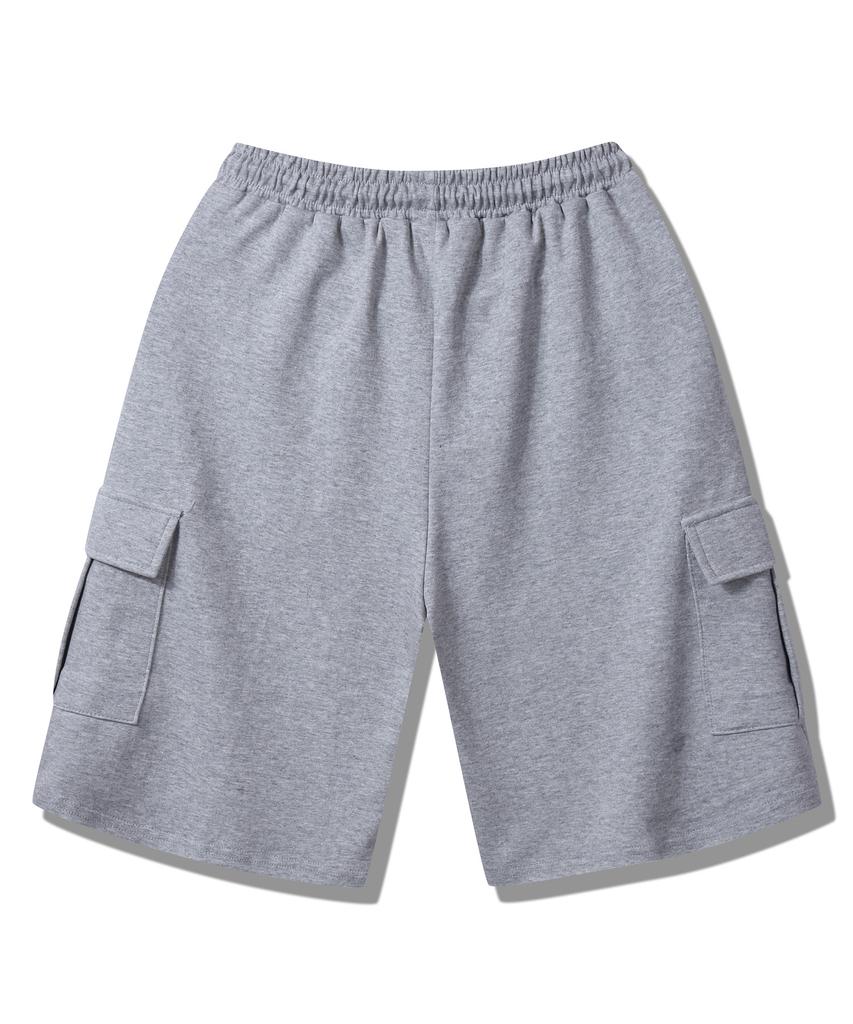 ROCKED GARAGE [Unisex] Bermuda Wide One-Pleat Cargo Sweat Shorts [Grey]