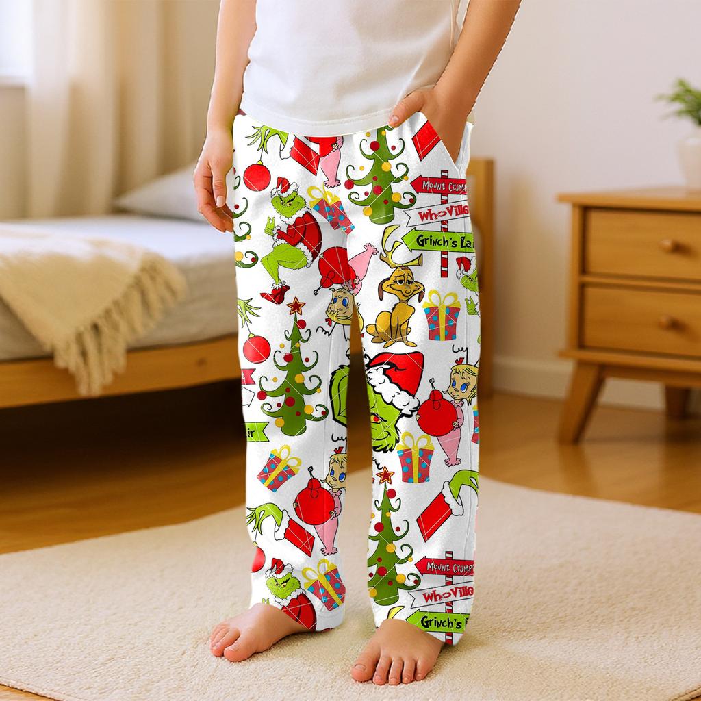 Children's Versatile Christmas  Print Pocket Plush Casual Pants Pajama Pants Home Pants