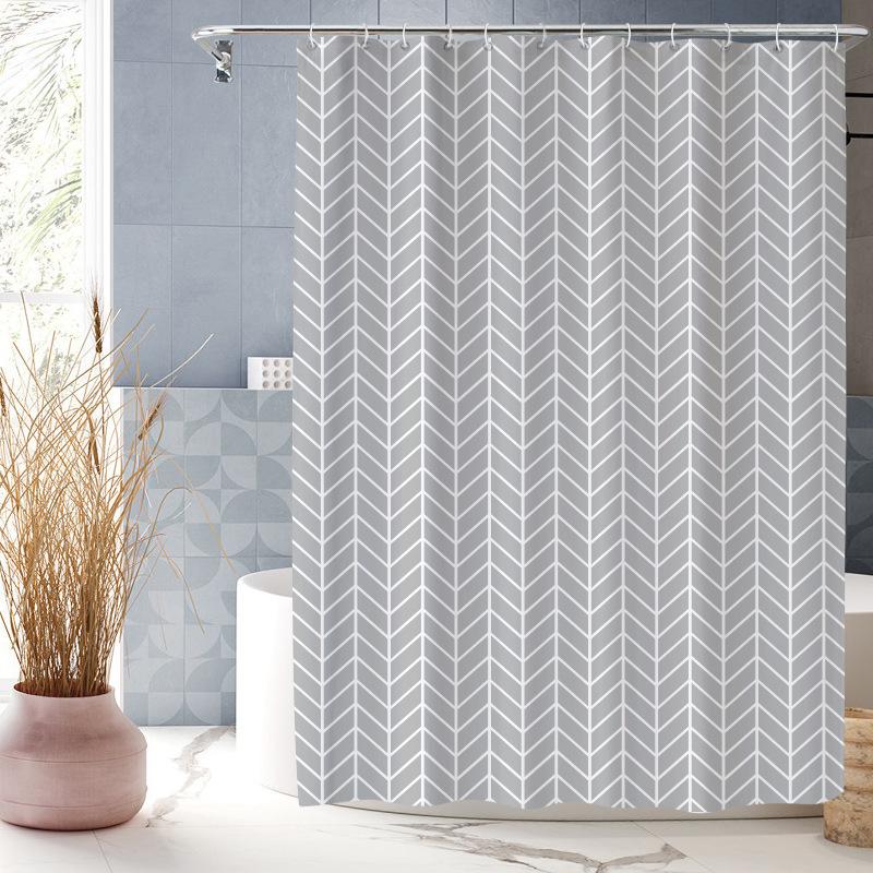 Creative Simple Digital Print Shower Curtain Waterproof Polyester Bathroom Curtain