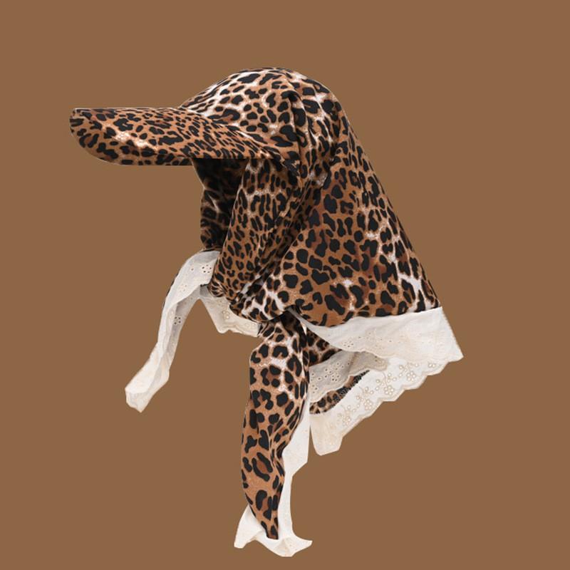 Unisex Retro Leopard Print Bandana Cap Sun Protection Duckbill Hat Adjustable Cotton