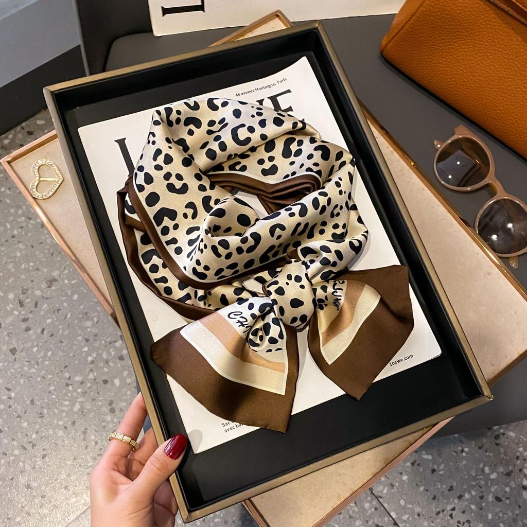 Luxury Women Elegant Boho-Chic Print Scarf Headband Neckerchief Foulard Female Hair Scarfs Neck Tie Skinny Scarves Soft Satin