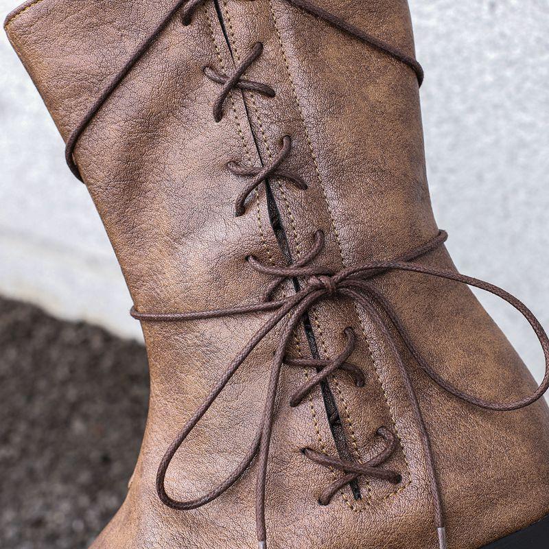 Fashion Classic Vintage Women Boots Round Toe Low Heels Zipper Lace Plus Size 46 47 48 Casual Soft Daily Mid Calf Booties