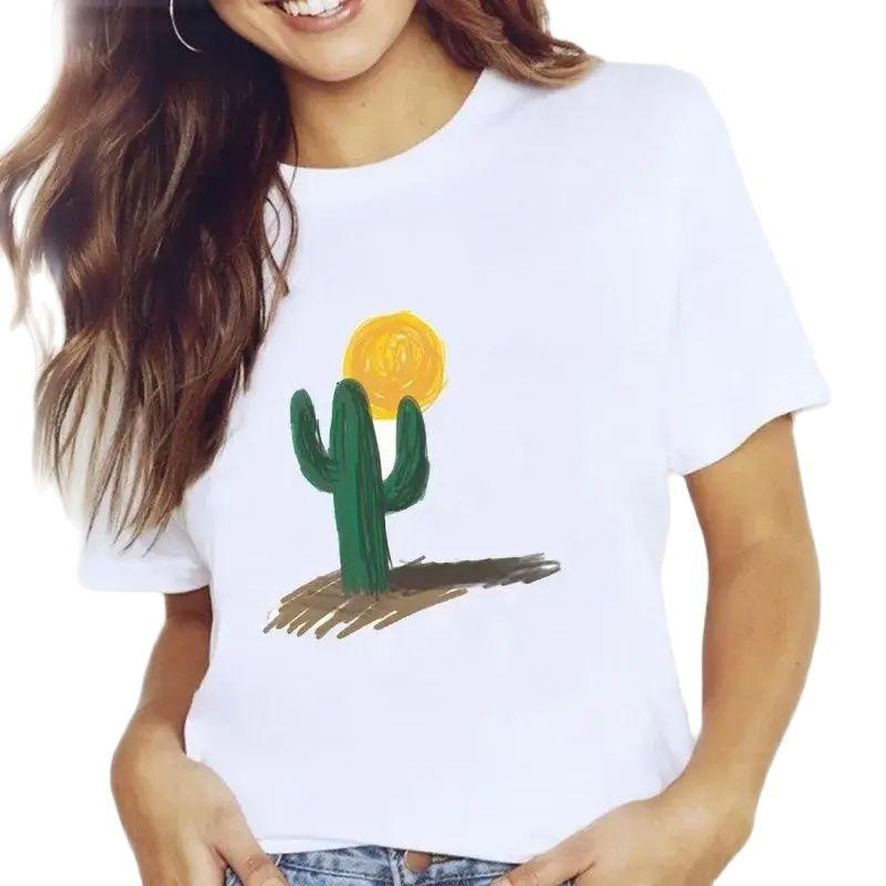 Women's Fruit-Flower Print Crew-Neck Tee Spring/Summer Aesthetic Polyester Fiber Cute Base Shirt Trendy Top