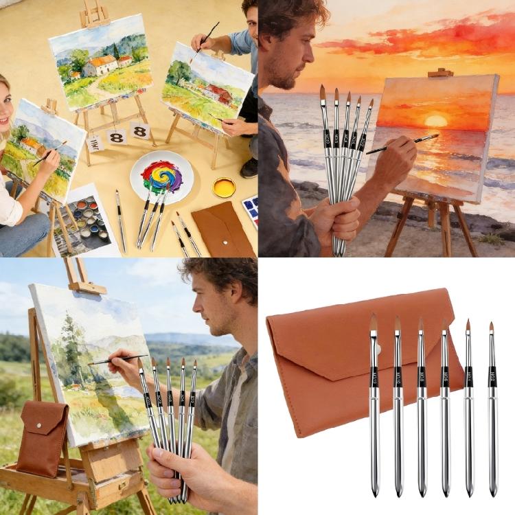 6Pieced Expandable Art Brush Set Ideal For Plein Air Painting And Sketching