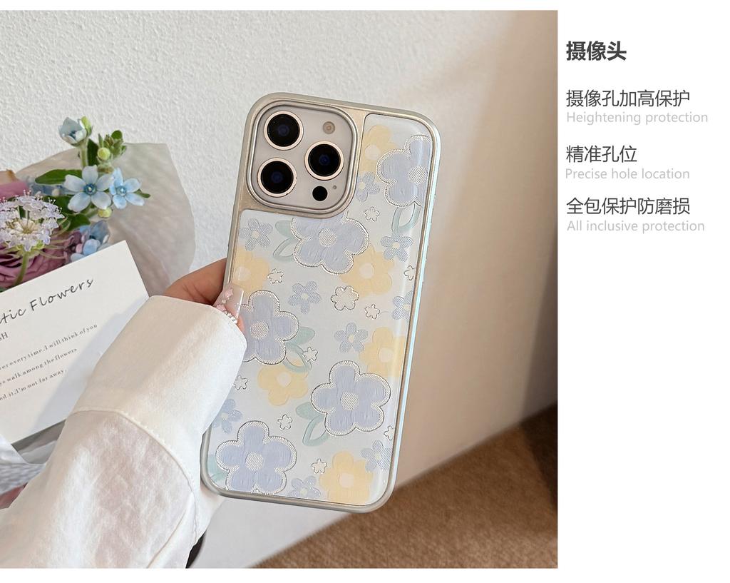 Gilded Instagram Oil Painting Flower Apple 16Promax Phone Case iPhone 15 Drop Glue 1