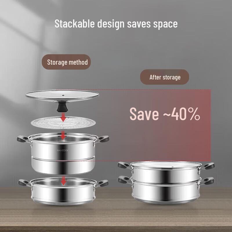 Meichu Yage 26cm Stainless Steel 2-Layer Steamer