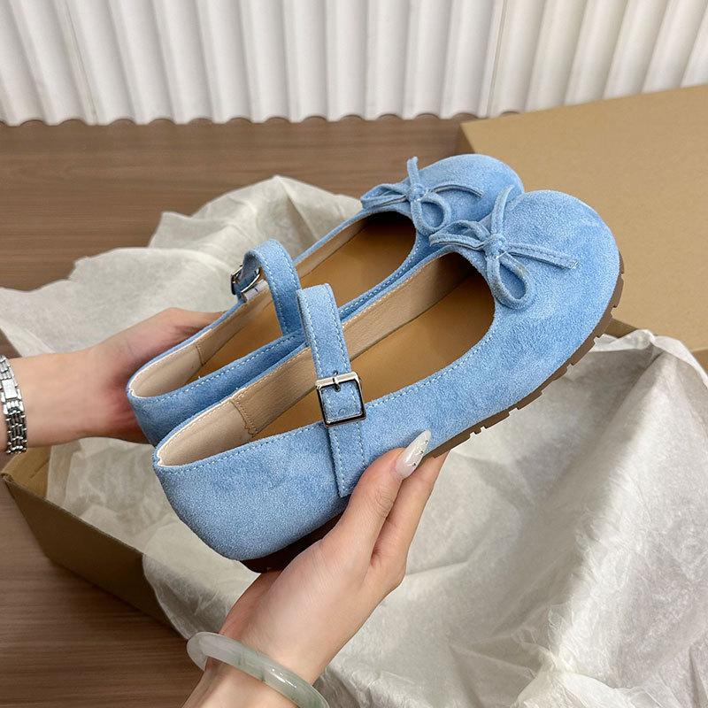 French bow sweet ballet shoes women's 2025 spring and summer new soft sole with skirt jk Mary Jane small leather shoes