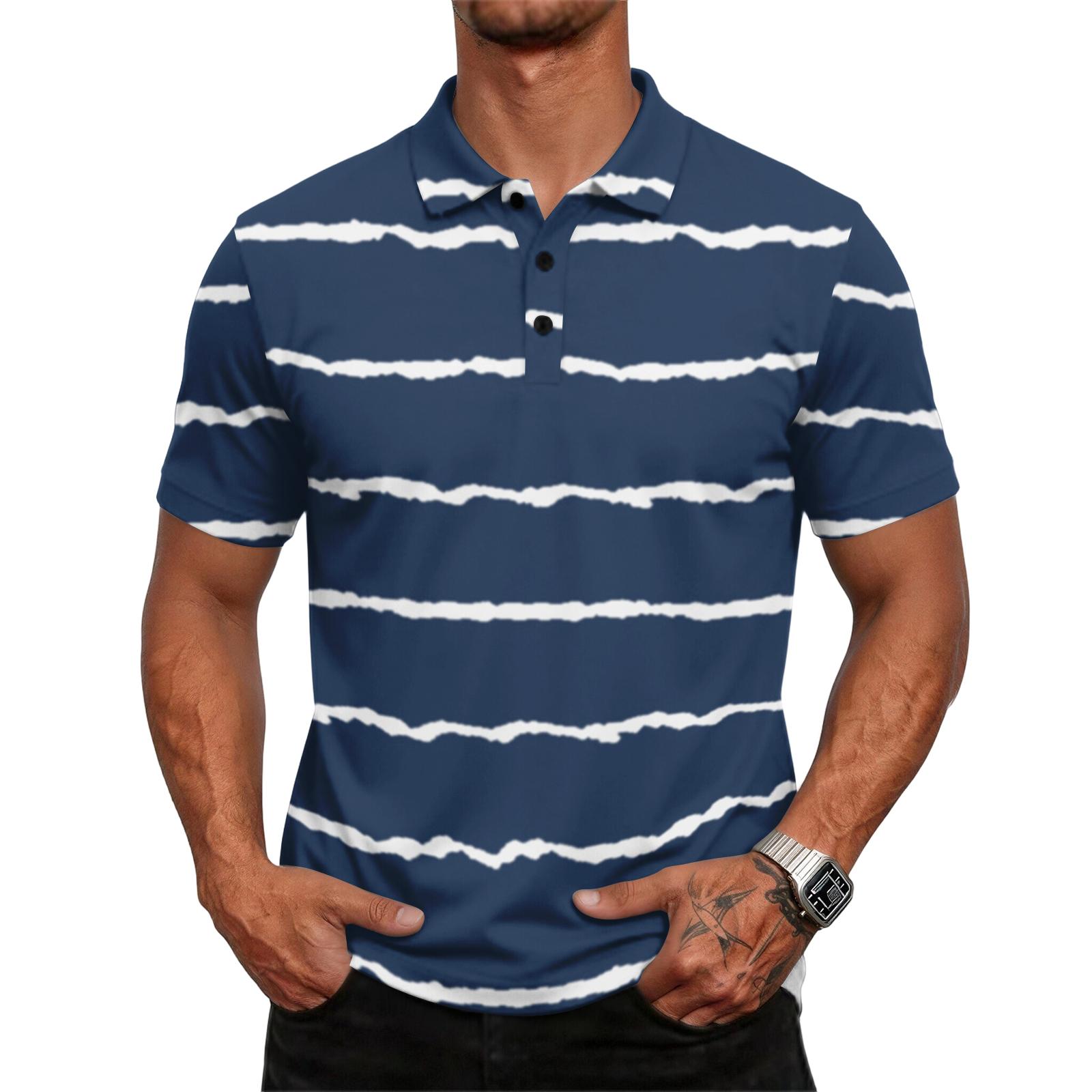 

Men s casual loose-fitting stylish striped patterned short-sleeved T-shirt top M тёмно-синий