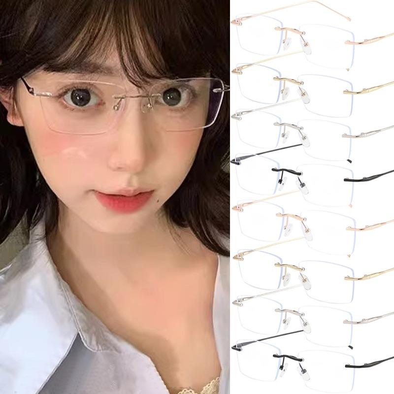 New Super Light Rimless Glasses Korean Ins Metal Anti Blue Light Eyewear Frameless Eyeglasses for Women Men Frameless Spectacles