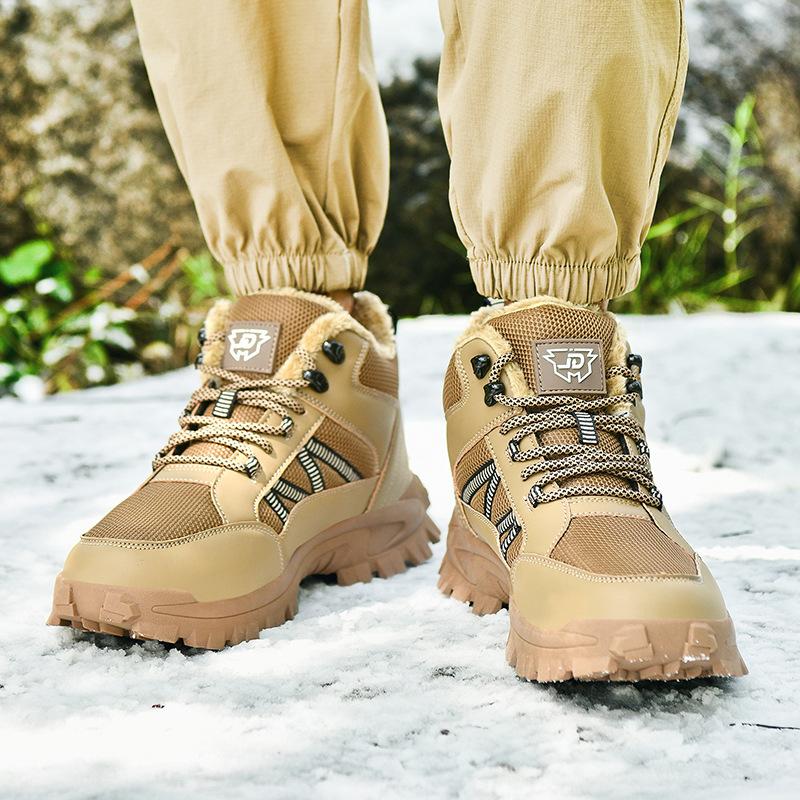 Zimowe Męskie Buty Średniej Wysokości Sznurowane Wytrzymałe Grubo Podeszwowe Bawełniane Buty Ciepłe Męskie Buty Outdoor Zagęszczone Buty Turystyczne Sneakersy Trekkingowe