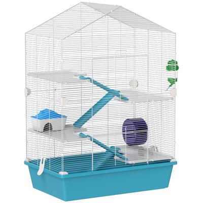 5-stöckiger Hamsterkäfig mit Plattformen, Futternapf, Wasserspender, Haus, Rampen und Laufrad 58x36x81cm Hellblau