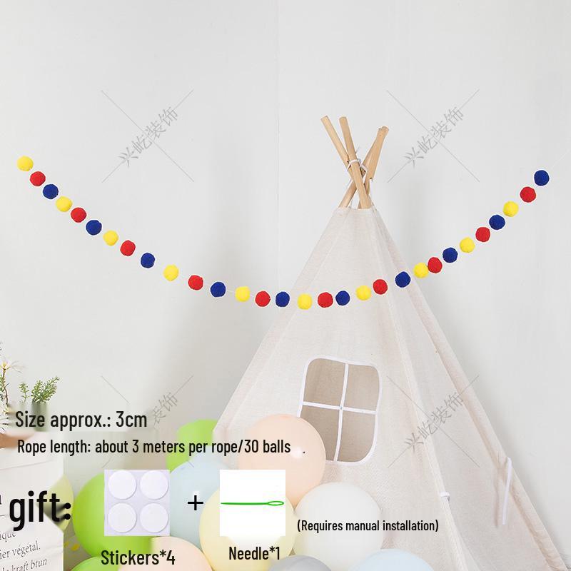 Children’s Room Pompon Bunting Decoration - Birthday Party Tent Backdrop Ornament