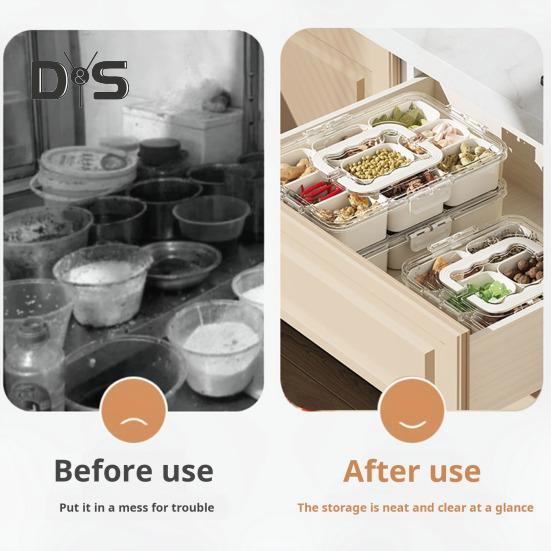 Contenedor para refrigerios con múltiples compartimentos, diseño de tapa transparente sin BPA, organizador para refrigerador, caja de almacenamiento de alimentos