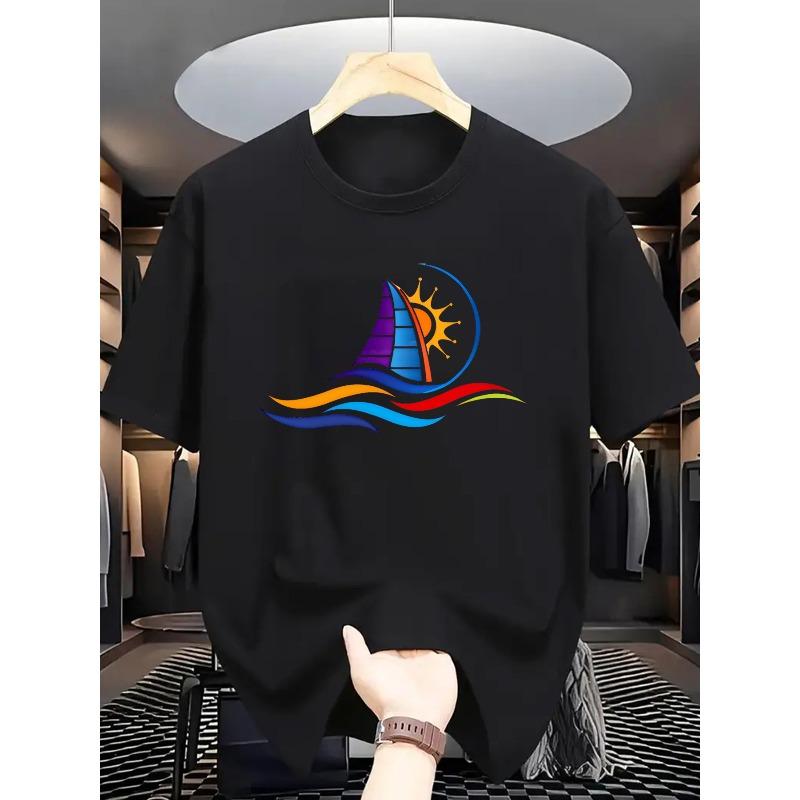 Summer Men's Fashion Pattern Short Sleeve T-Shirt with Letter Print , Oversized, Cool