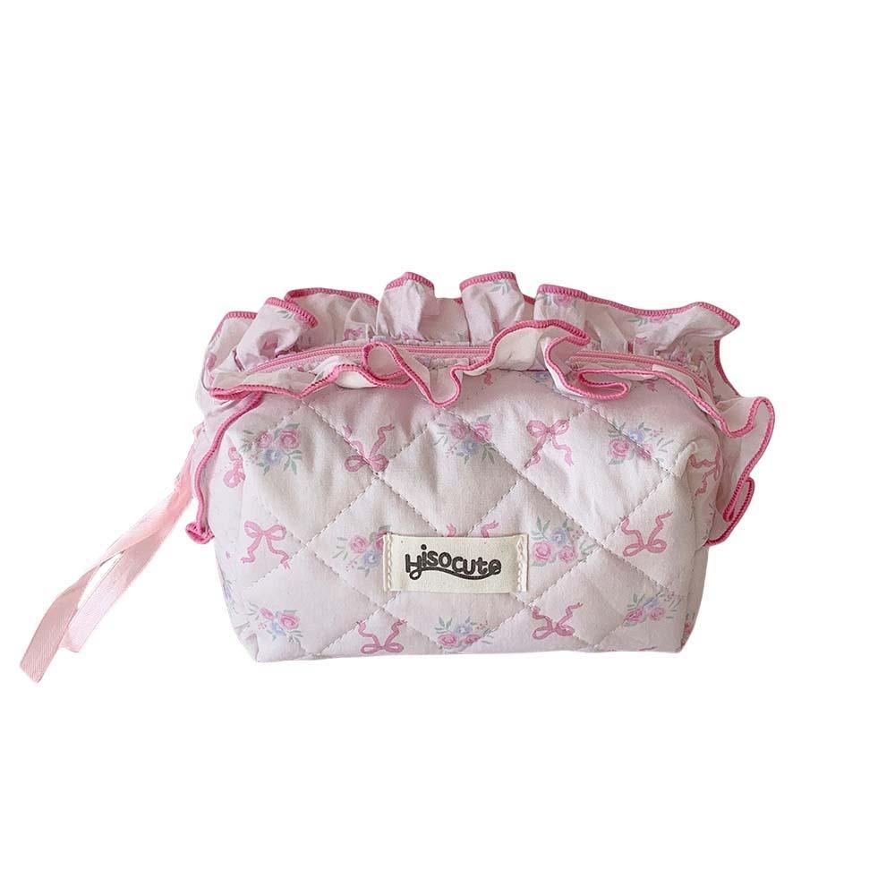 Bowknot Bow Cosmetic Bag Desktop Storage Wrinkled Edge Korean Style Pencil Case Wash Pouch Ins Style Bow Pencil Pouch