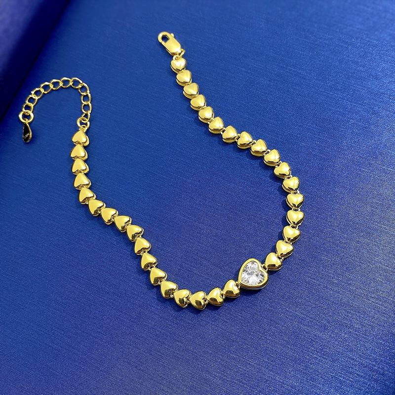 Zhuo Zhifan S925 Silver Heart-Shaped Bracelet with Gold Plating - Niche Fashion Design for Women