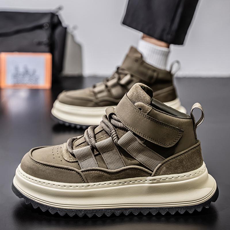 European station men's shoes live broadcast autumn and winter high-top casual sports board shoes trendy students versatile thick-soled heightening da
