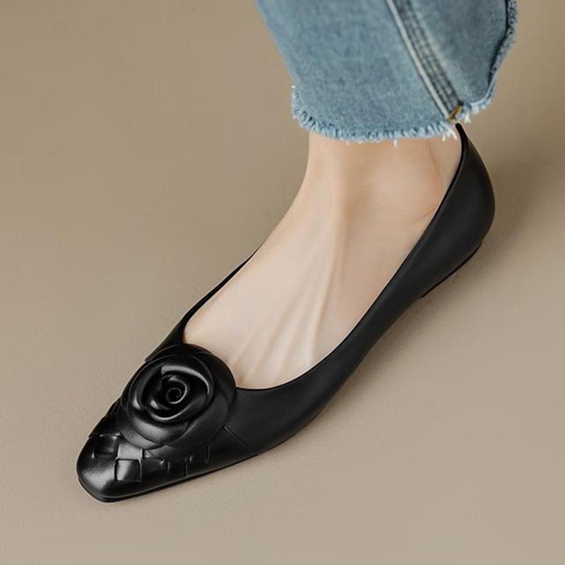 Damen Weiches Leder Dünne Schuhe Mode Blumen Pumps Slipper Scoop Schuhe Lässige Loafer Bequeme Ballerinas Büro Dame Arbeitsschuhe