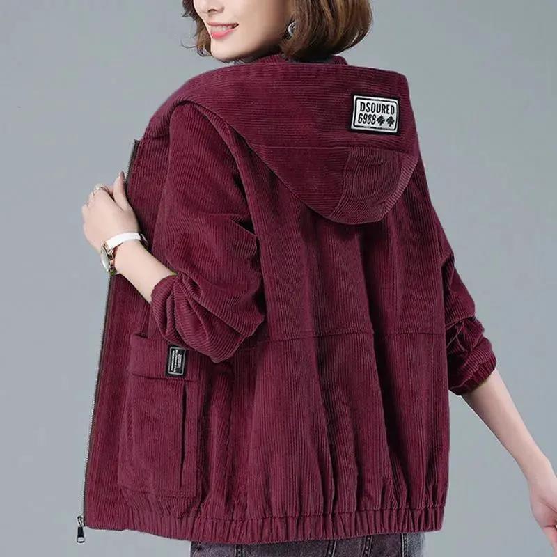 Women's Corduroy Coat Female New Plus-size Loose Jacket Casual Middle-aged Mother Overcoat
