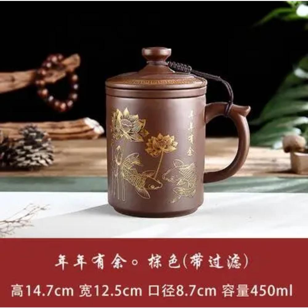 Yixing-Men's Large Capacity Purple Sand Tea Cup with Cover, Tea Set, Office, Ceramic, Household, Personal Water Cup, Handmade