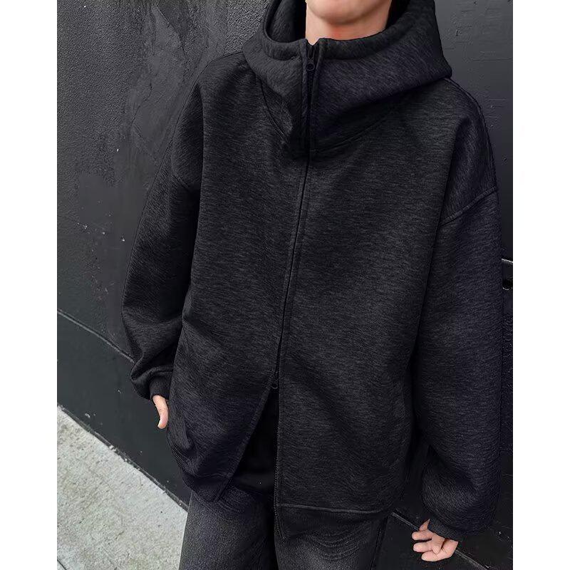 Autumn Men's Space Cotton Hooded Heavyweight Hoodie: Versatile Solid Color Jacket for Couples - Suitable for Spring and Autumn.