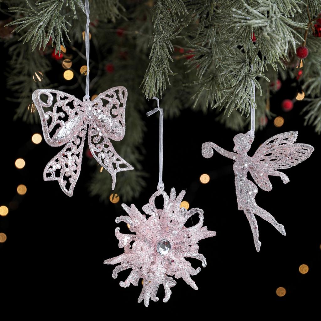 Pink Glitter Snowflake, Candy, Bow Christmas Tree Decoration Light Luxury Christmas Hanging Pendant
