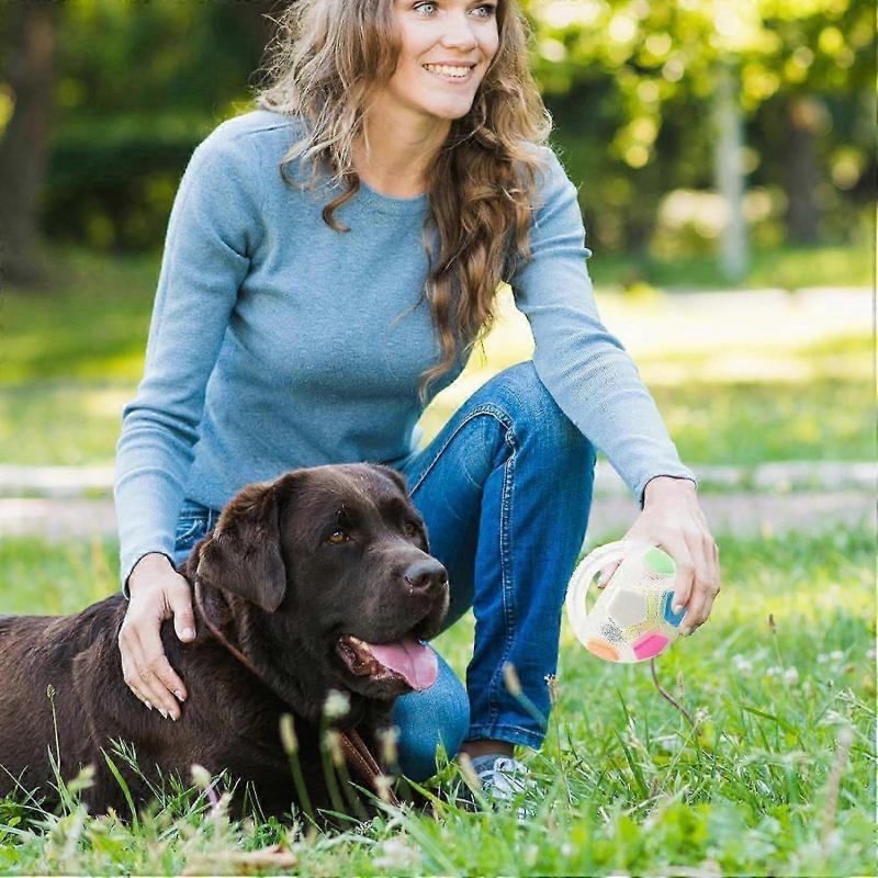 The Mellow Dog Calming Ball, Dog Ball with Handle, Interactive Dog Toy, Durable Dog Toy with Squeaker, Dog Football Toy for Medium Large Dogs, Indestr