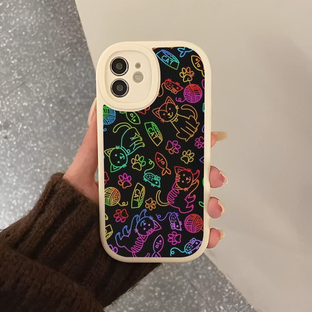 Neon Pattern Phone Case Hard Leather For iPhone 16 15 14 13 12 Mini 11 14 Pro Max Xs X Xr 7 8 Plus Fundas