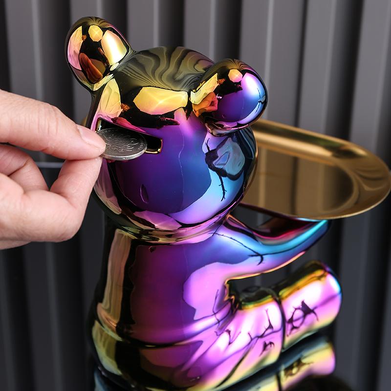 Ceramic Colorful Plating Bear Storage Box Home Living New Room Desktop Storage Tray Decorative Statue Money Box Ornaments