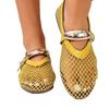 Plus Size Women Round Toe Fishnet Hollow Out Flat Sandals, New Spring Summer European Style Breathable Casual Sandals