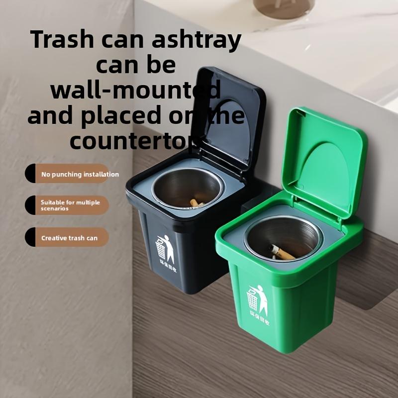 Trash Can Ashtray With Lid Stainless Steel Ashtray Bathroom Wall Hanging Notch Anti-fly Ash Ashtray