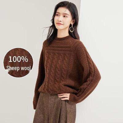 Golden Chrysanthemum Damen-Pullover aus 100 % Merinowolle mit Zopfmuster
