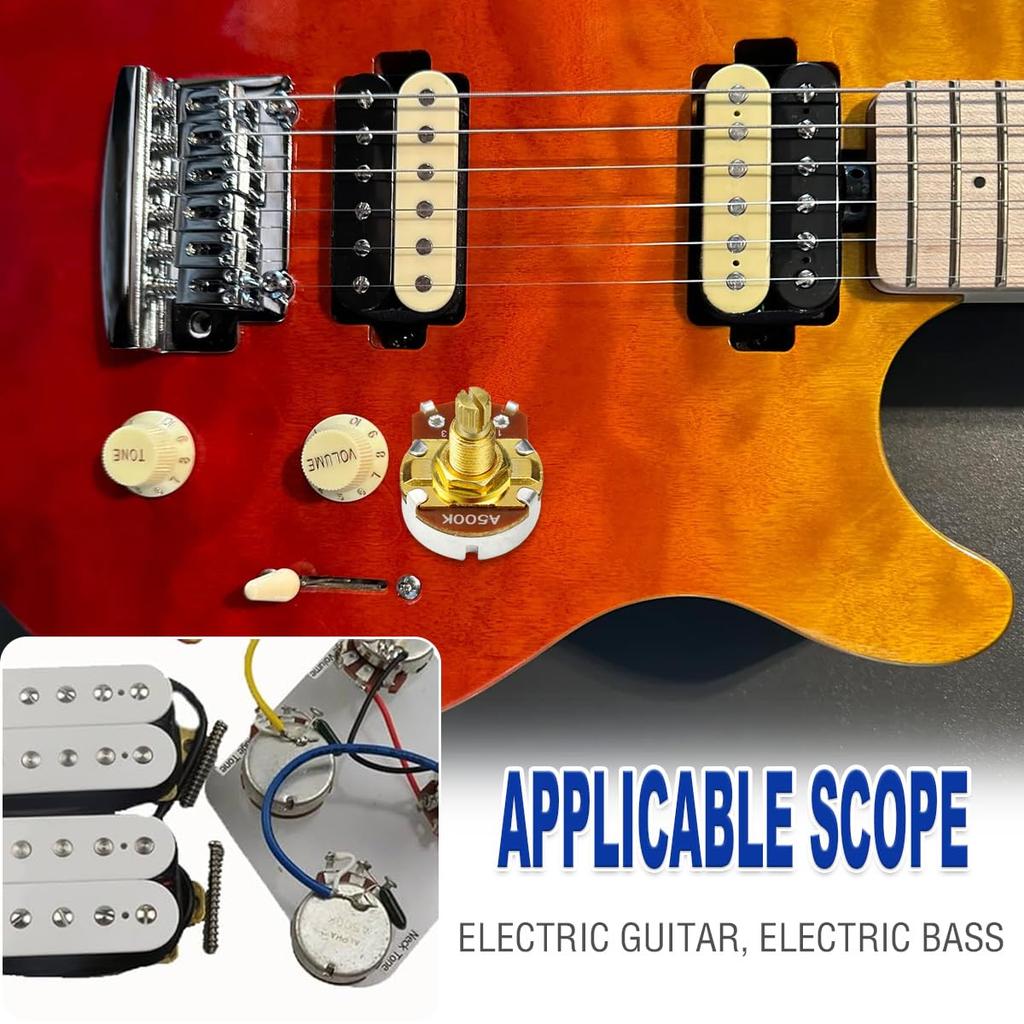 DAOKAI 500K Guitar 18mm Long Brass Shaft Control Brass Shaft Full Metric Size Audio Taper Potentiometer 18 Spline Shaft for Electric Guitar and Bass