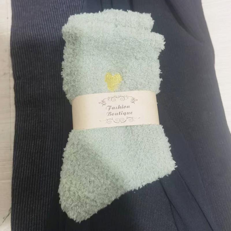 Women's Heart Embroidered Coral Fleece Mid-Calf Sleep Socks - Winter Warm and Thickened