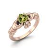 Irský Claddagh 5mm Srdce Peridot 925 Sterlingového Stříbra Rose Vermeil Solitér Dámský Svatba Prsten