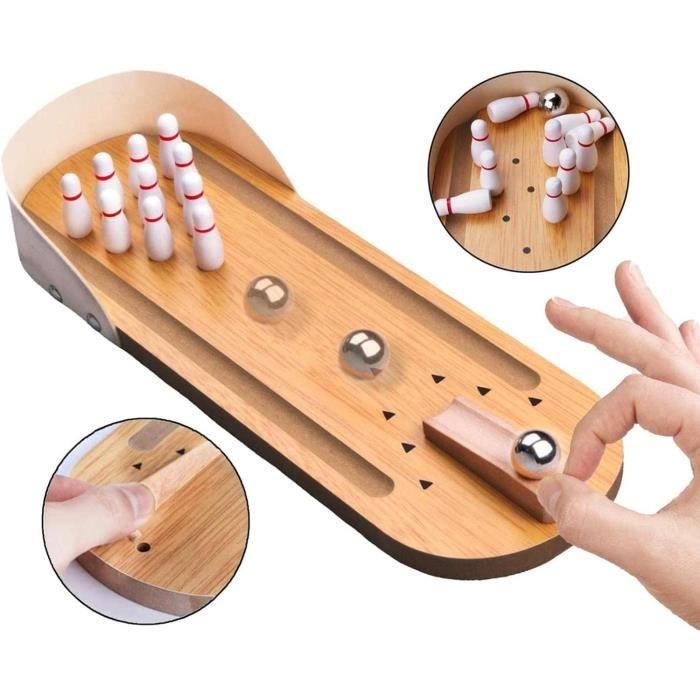 Jeu de Bowling en Bois - Mini Jeu de Bureau - Léger - Portable - Pour Enfants