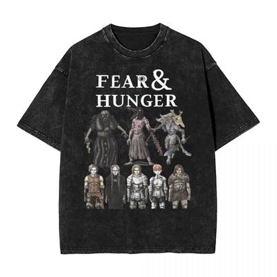 Fear And Hunger T-Shirt Hip Hop Gewaschene Baumwolle Oversize T-Shirt Neuheit Herren Damen Oberteile Streetwear Bedrucktes T-Shirt