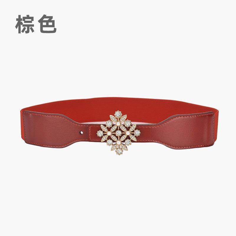 Rhombus Elastic Decorative Belt Women'S Elastic Pearl Inlaid Dress Belt With Skirt Waist