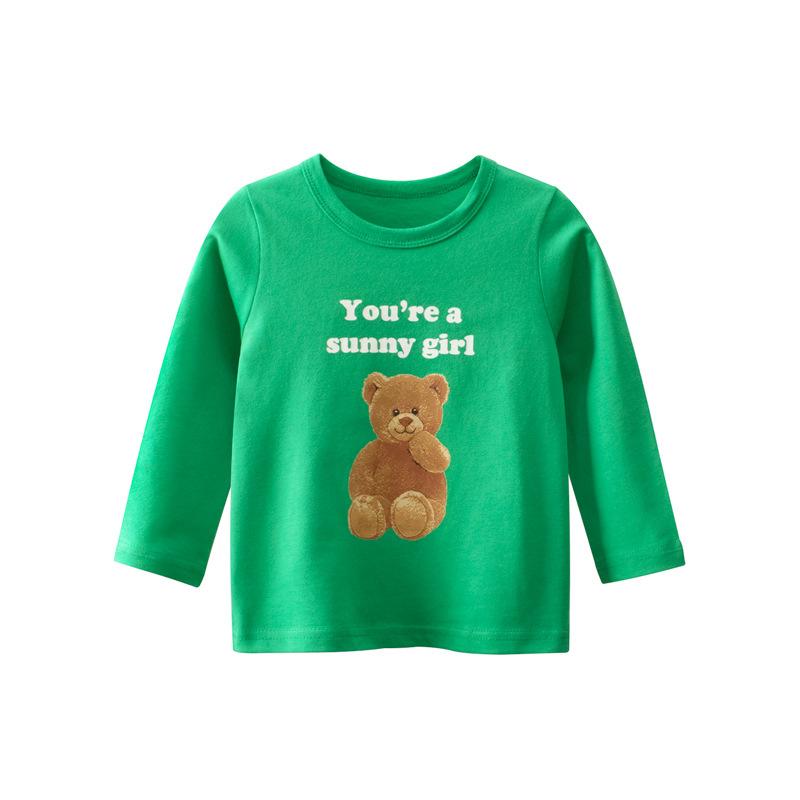 

Симпатичная футболка с длинными рукавами для девочек, детская нижняя рубашка, хлопковый топ с героями мультфильмов 100cm зелёный