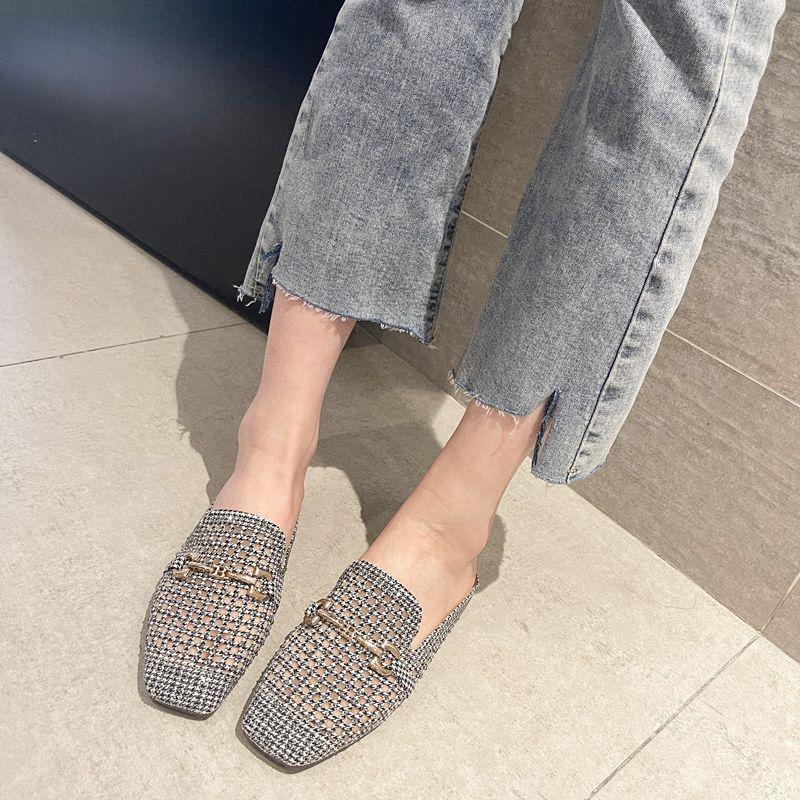 Slippers women's summer 2025 new rhinestone retro flat-bottomed outer slippers Muller super fire sandals fashion thousand bird grid