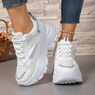 Fashion Plus Size 2025 Mesh Women's Vulcanize Shoes Outdoor Breathable Increase Height Lace Up Sneakers Versatile Ladies Casual Shoes