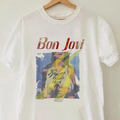 Bon Jovi Slippery When Wet Mädchen T-Shirt, Vintage Bon Jovi Rockband T-Shirt für Fans