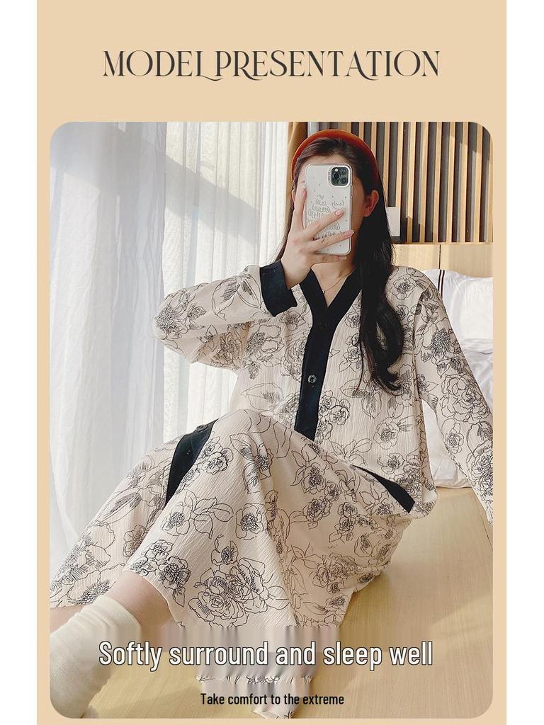 Long Sleeve Maternity Nightgown: Spring & Autumn Breastfeeding Pajamas with Cardigan for Pregnant Women