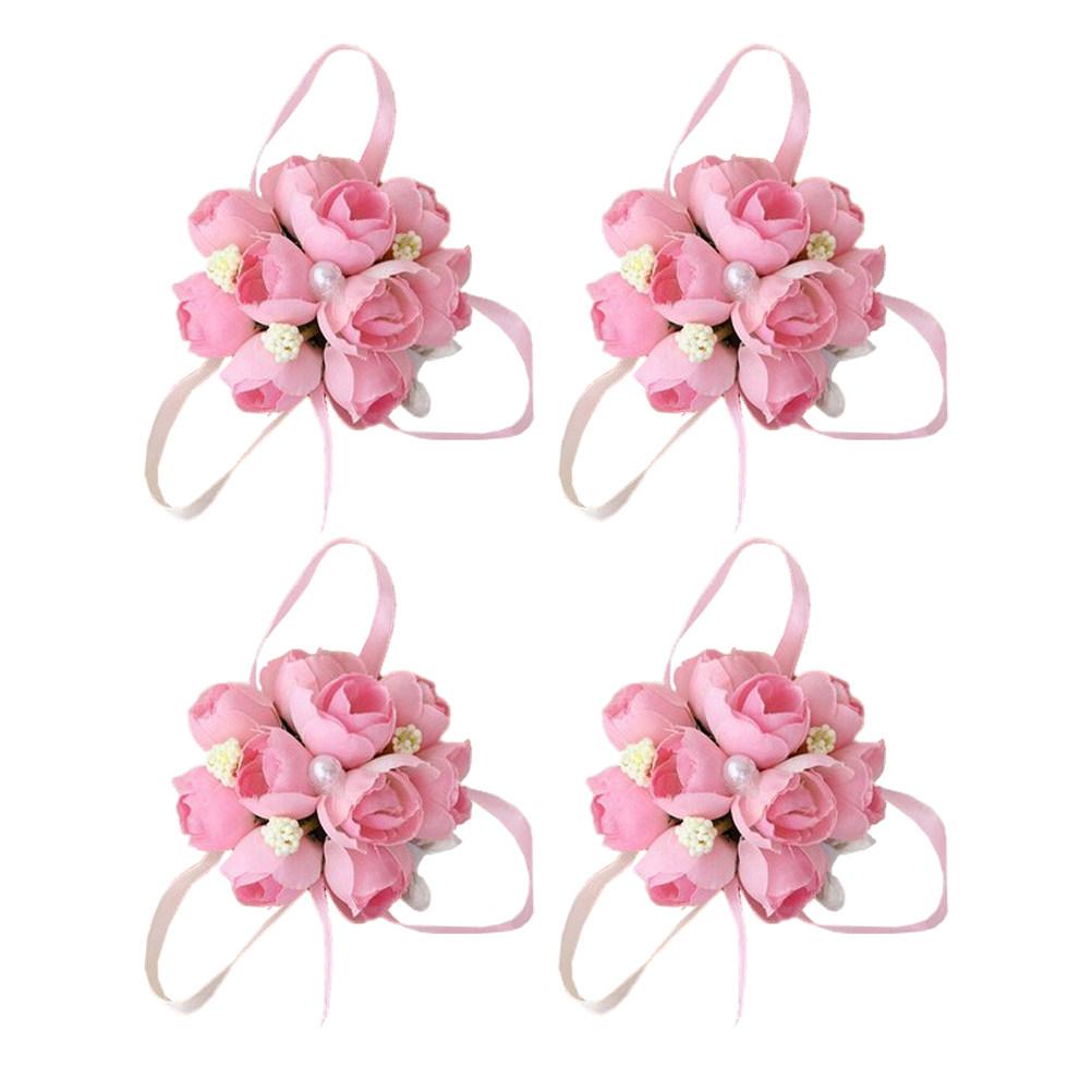 4Pcs Wedding Wrist Flower Brooch Silk Artificial Flower Decor for Bride Bridal Party Dance Wedding Photos Outdoor Ceremony Noble