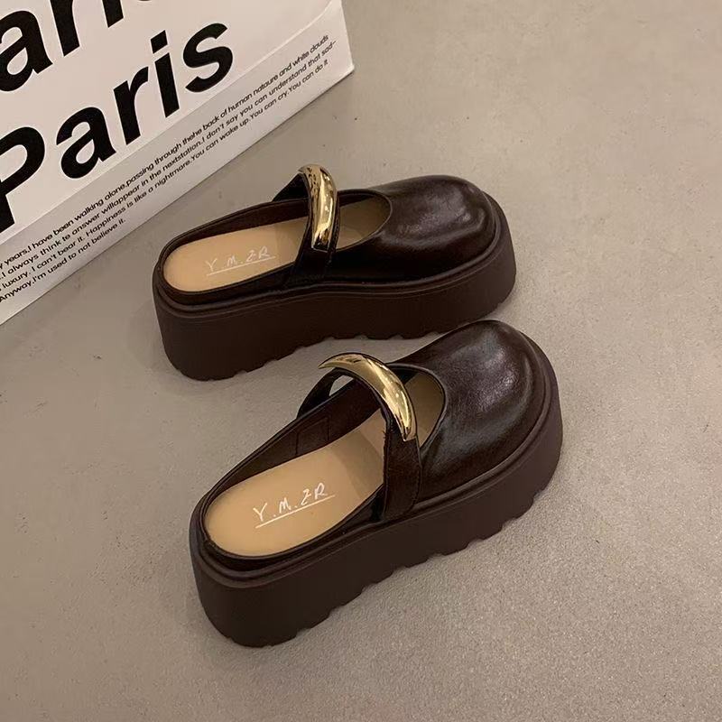 Wear lazy platform slippers Baotou half slippers 2025 spring and summer new height-increasing cool slippers women