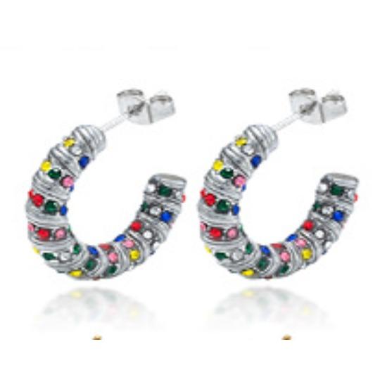 Retro Inlaid Zircon Stainless Steel Earrings Creative Temperament Light Luxury High Sense Women's Stud Earrings