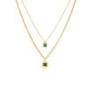 Gold Double Layer Square Emerald Necklace – Minimalist Vintage Jewelry, Growth Elegance Gift for Women