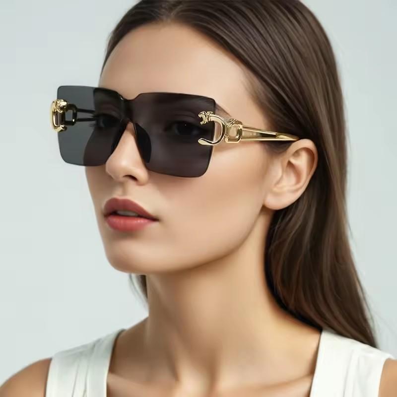 Retro Square Metal Sunglasses Women Men Rimless Trend Luxury Shades Leisure Travel Sun Glasses Lady Man UV400 Protective Glasses