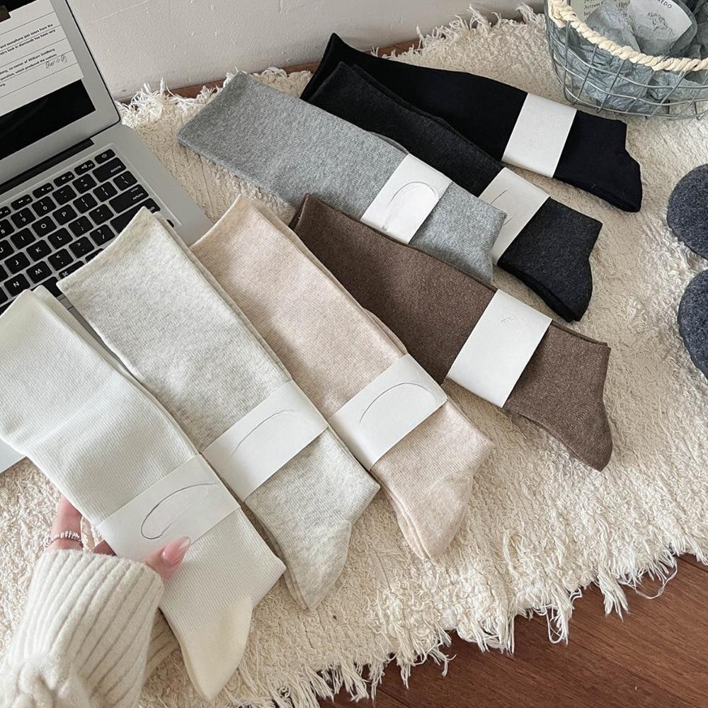 Pressure Calf Socks for Slimming and Sweetening in Autumn and Winter, Solid Color Versatile Socks, Women's Pure Cotton Knee-length Socks