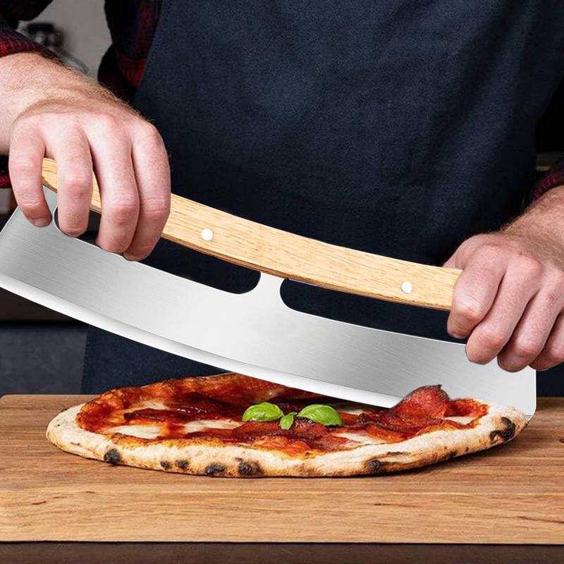 Stainless Steel Pizza Cutter - Easy To Clean Pizza Slicer Wheel with Wooden Handles Professional Pizza Knife Kitchen Tool
